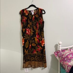 Kaktus Black and Orange Floral Midi Dress